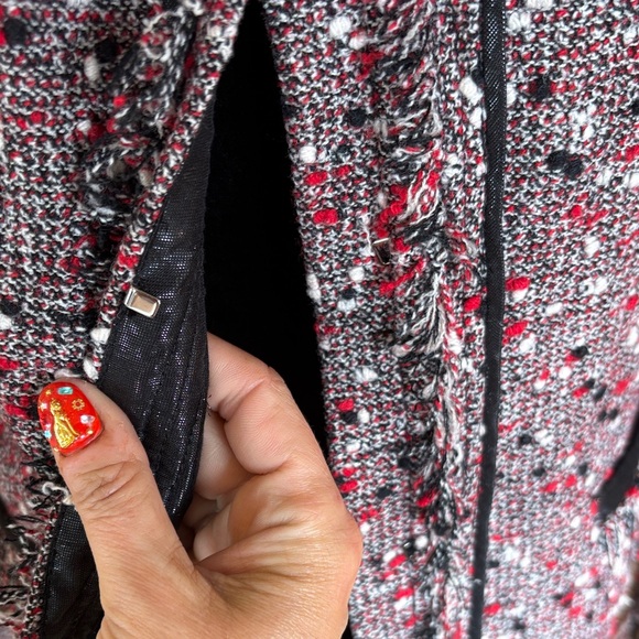 Anthropologie Red Bijou Fringe Tweed Blazer by McGinn Small - Picture 6 of 7